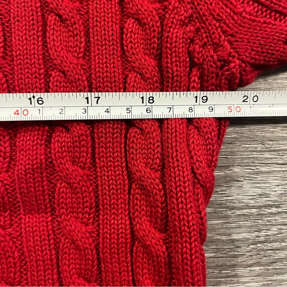 LL Bean Red Short Sleeve Cable Knit Button Down Cardigan Sweater Large Coastal - Picture 9 of 10